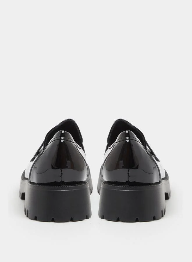 Styli  Black Patent Chunky Loafers for Women | Best Price UAE