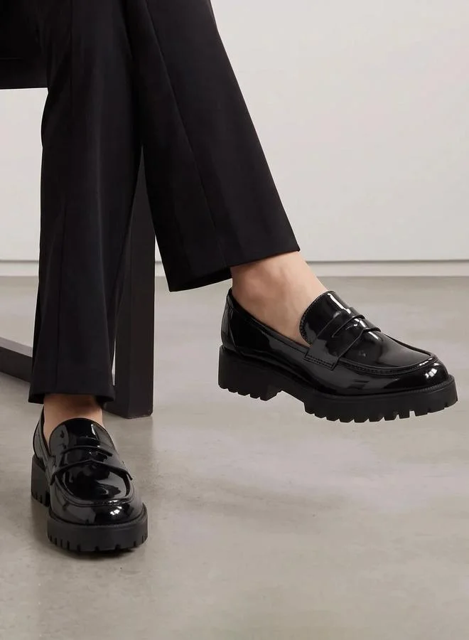 Styli  Black Patent Chunky Loafers for Women | Best Price UAE