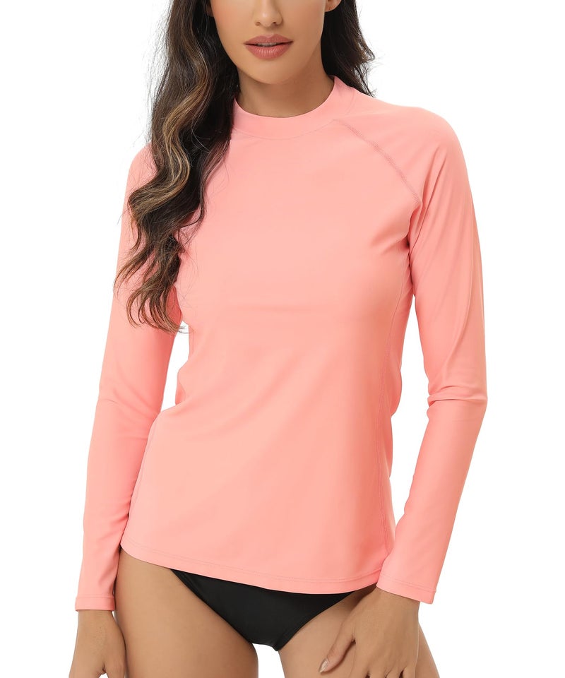 HUGE SPORTS Women's Long Sleeve UV Sun Protection Rash Guard Shirts UPF 50+ Swim Shirt Swimsuits Top for Women Pink 2XL - Image 1