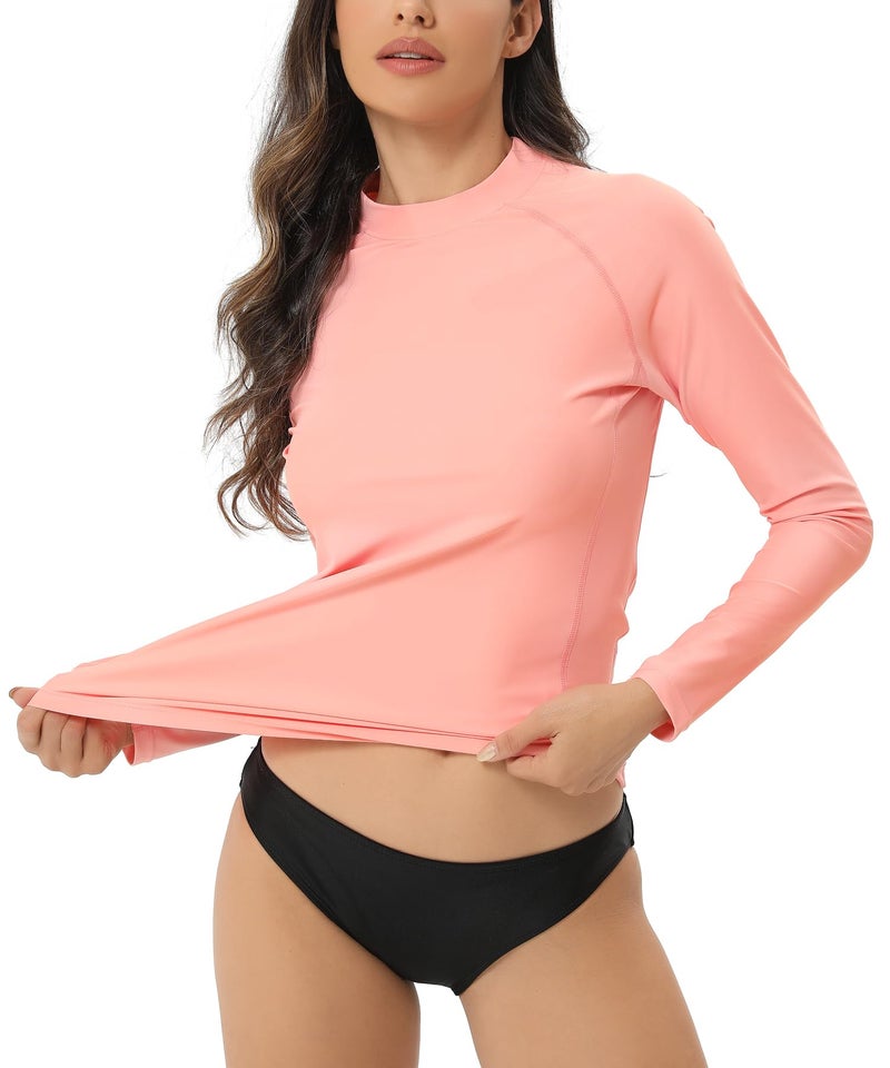 HUGE SPORTS Women's Long Sleeve UV Sun Protection Rash Guard Shirts UPF 50+ Swim Shirt Swimsuits Top for Women Pink 2XL - Image 3