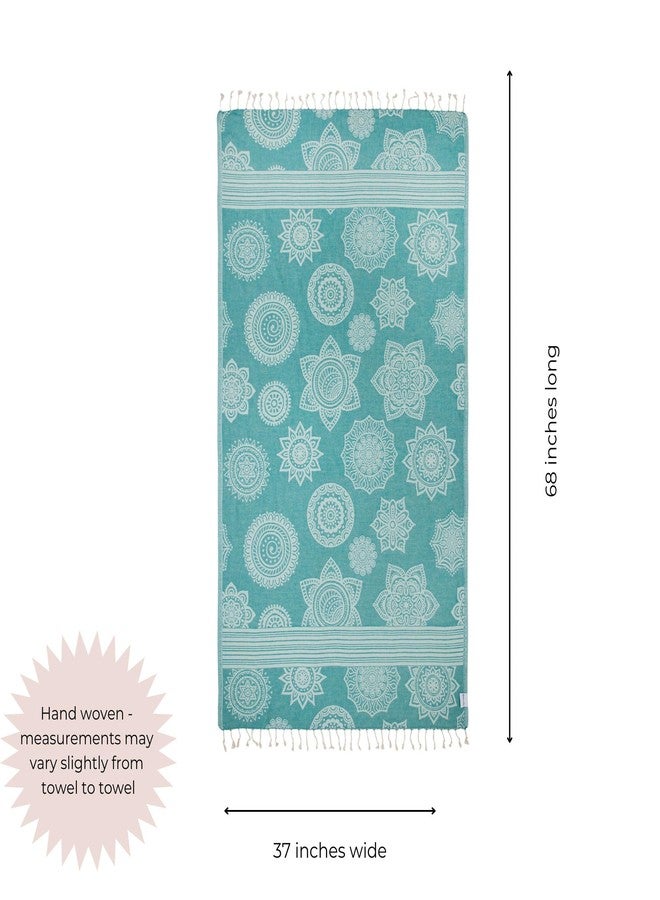 InfuseZen Turkish Bath & Beach Towel - Reversible Medallion Design - 100% Organic Turkish Cotton - Soft, Lightweight, Absorbent Peshtemal -Quick Dry, Sand Free- For Pool, Gym, Throw, Travel- Sea Green - Image 4