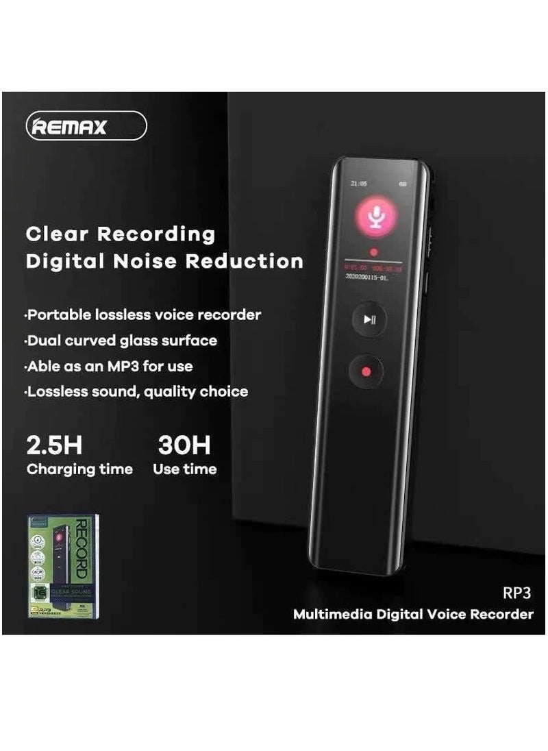 REMAX RP3 Digital Voice Recorder, Portable Audio Recorder with Noise Reduction, 30H Recording Time, MP3 Player Function, Dual Curved Glass Design  - Image 5