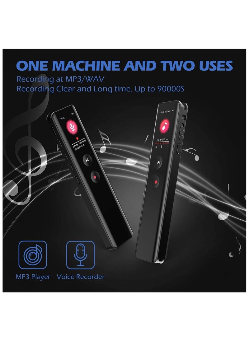 RP3 Digital Voice Recorder, Portable Audio Recorder with Noise Reduction, 30H Recording Time, MP3 Player Function, Dual Curved Glass Design