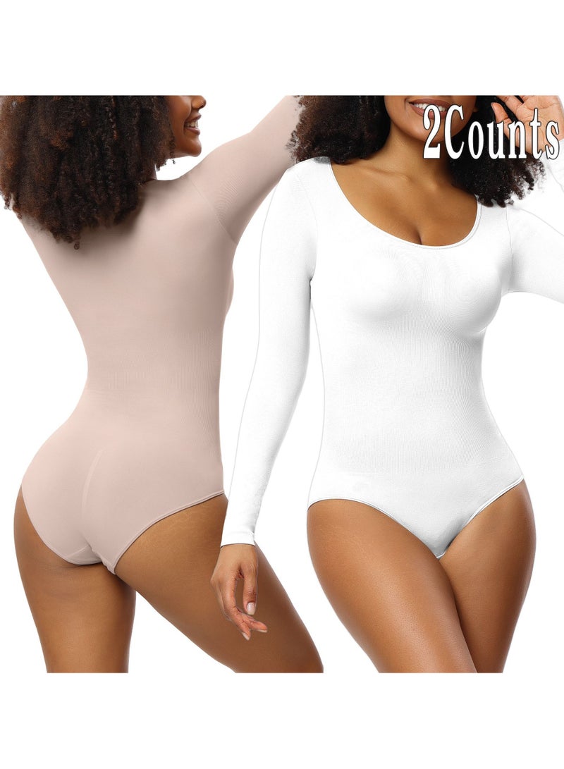 RedMapleTEK 2-PACK Postpartum Long-sleeved Seamless Bodycon Underwear Bottoming Shirt - Image 1