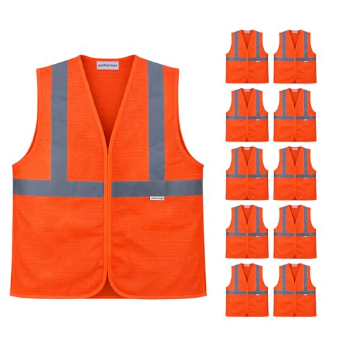 uniformer Safety Jacket for Men and Women | Reflective High Visibility | Ideal Unisex Safety Jacket for Construction & Road Safety | Used in Airport, Construction, Traffic (Orange_Pack of 10) - Image 1