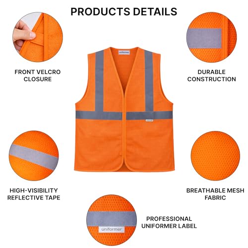 uniformer Safety Jacket for Men and Women | Reflective High Visibility | Ideal Unisex Safety Jacket for Construction & Road Safety | Used in Airport, Construction, Traffic (Orange_Pack of 10) - Image 3