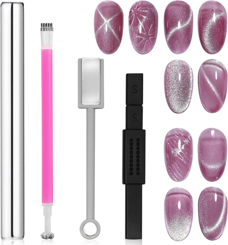 4Pcs Cat Eye Magnet for Nails Nail Magnet Cateye Magnet for Nails DoubleHead Nail Magnetic Cat Eye Gel Nail Polish Magnet Wand Strong Suction Board Nail Tool for Salon DIY Home Nail Accessories