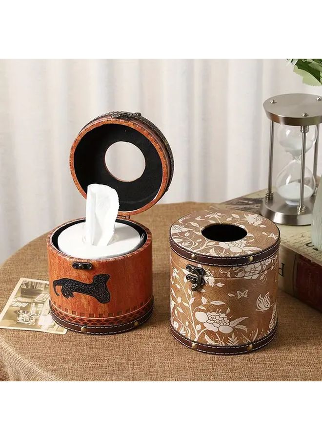 Golden Leopard Round Tissue Box Cover Rustic Tabletop Holder with Lid - Image 5