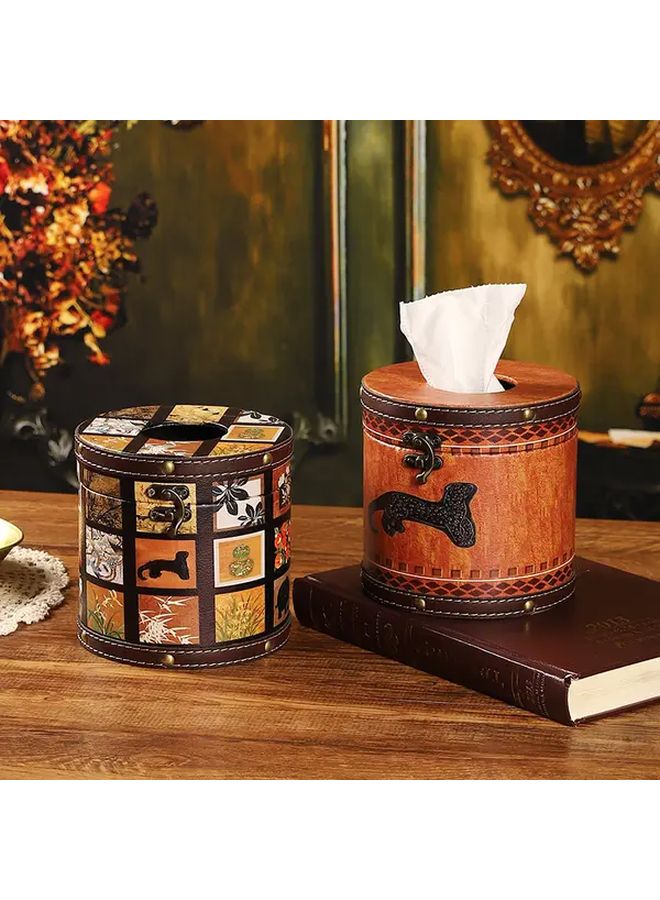 Golden Leopard Round Tissue Box Cover Rustic Tabletop Holder with Lid - Image 2