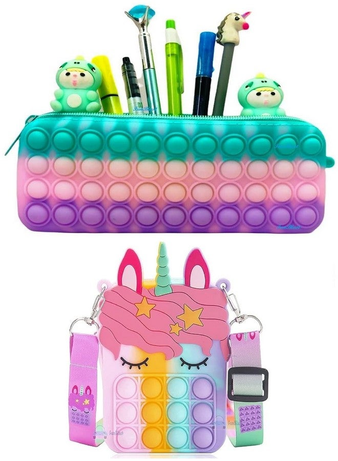 FunBlast FunBlast Combo Of Fidget Popit Pouch & Sling Bag For Kids Pop It Stationary Kit-Coin Pouch, Birthday Return Gifts For Girls, Kids & Children (Pack Of 2; Random Color, Silicone, Multicolor) - Image 1