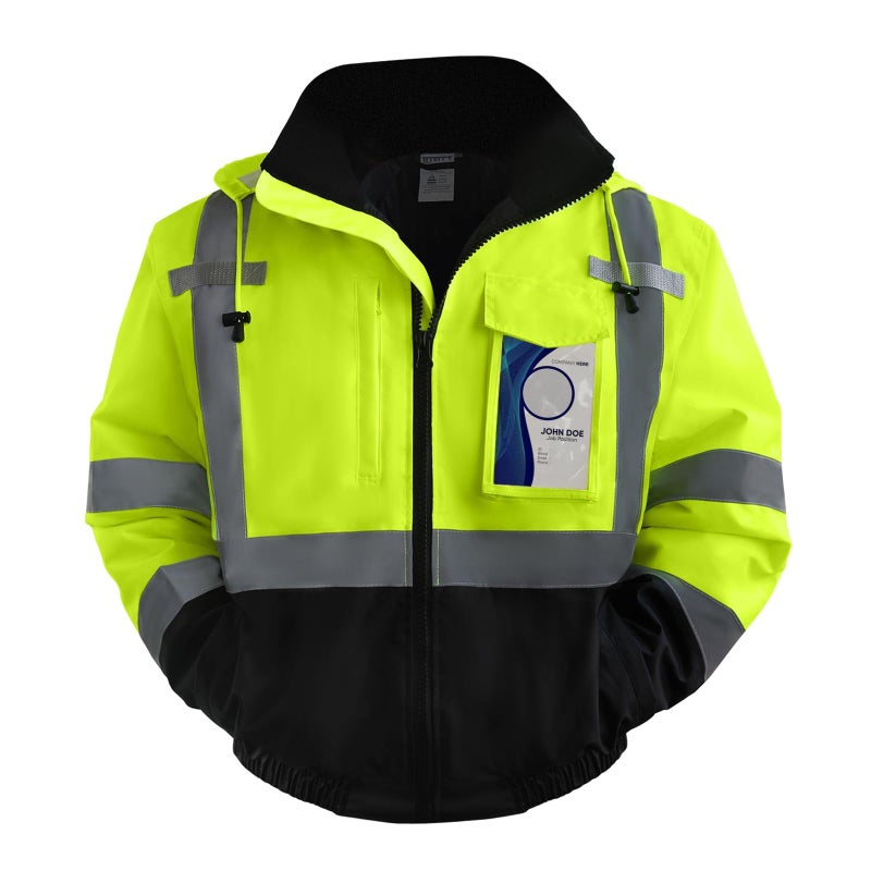 TCCFCCT Reflective Jacket, Waterproof Hi Vis Jackets for Men Security, Class 3 High Visibility Safety Jacket for Men Work, Warm Winter Bomber Work Coat for Construction with Black Bottom, J-Yellow XXL - Image 1