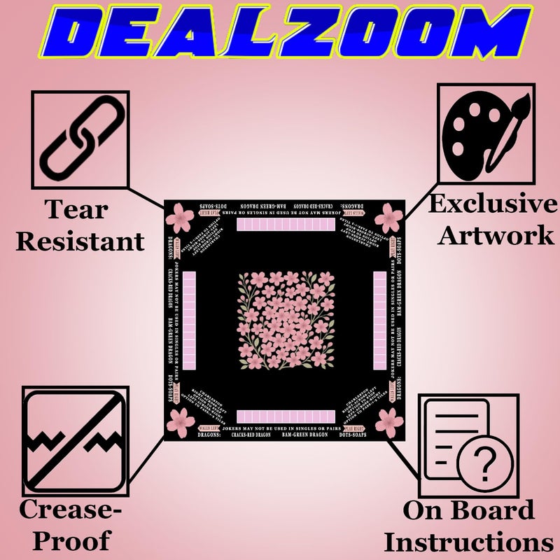 DEALZOOM حصيرة ماجونغ أمريكية من DEALZOOM للطاولة مع تعليمات مطبوعة (33 × 33 بوصة، زهر الكرز الأسود) حصيرة ماجونغ مع حقيبة، مقاومة للطي، مقاومة للماء، غير قابلة للانزلاق، حصيرة ماجونغ ناعمة، للاستخدام في المنزل والسفر - Image 3