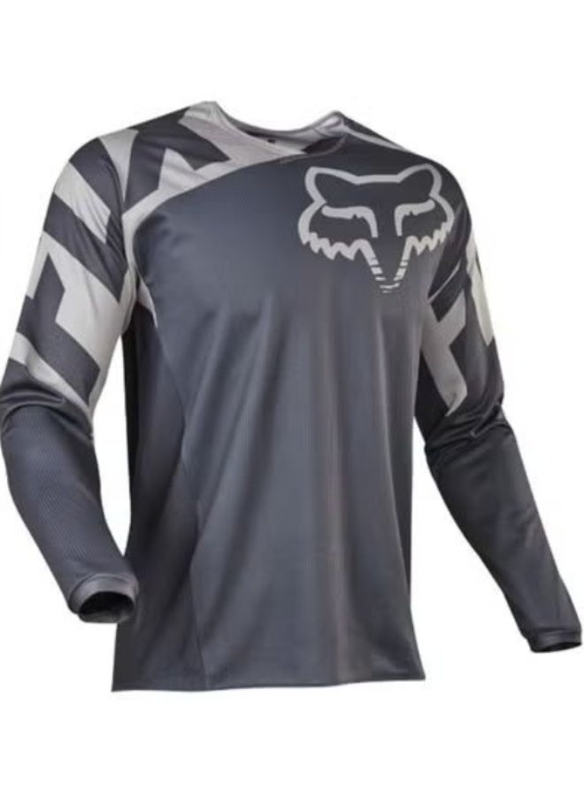 Racing Gray  Black Motocross Long-Sleeve Jersey-XXXL