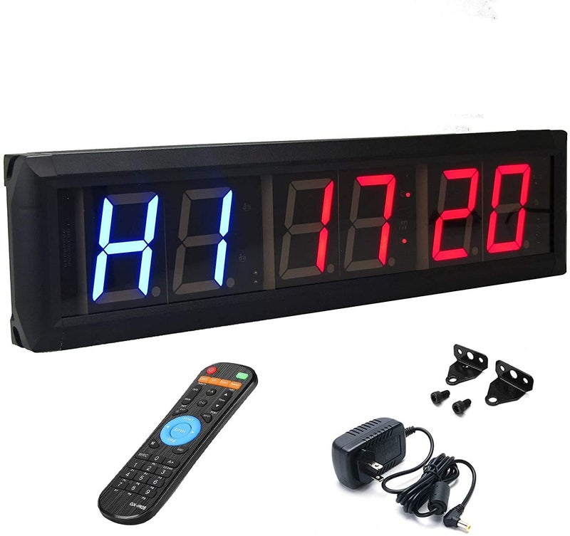 BTBSIGN Workout Timer Wall Interval Clock Count Down/Up Stopwatch with Remote (2.3inch Blue and Red) - Image 1