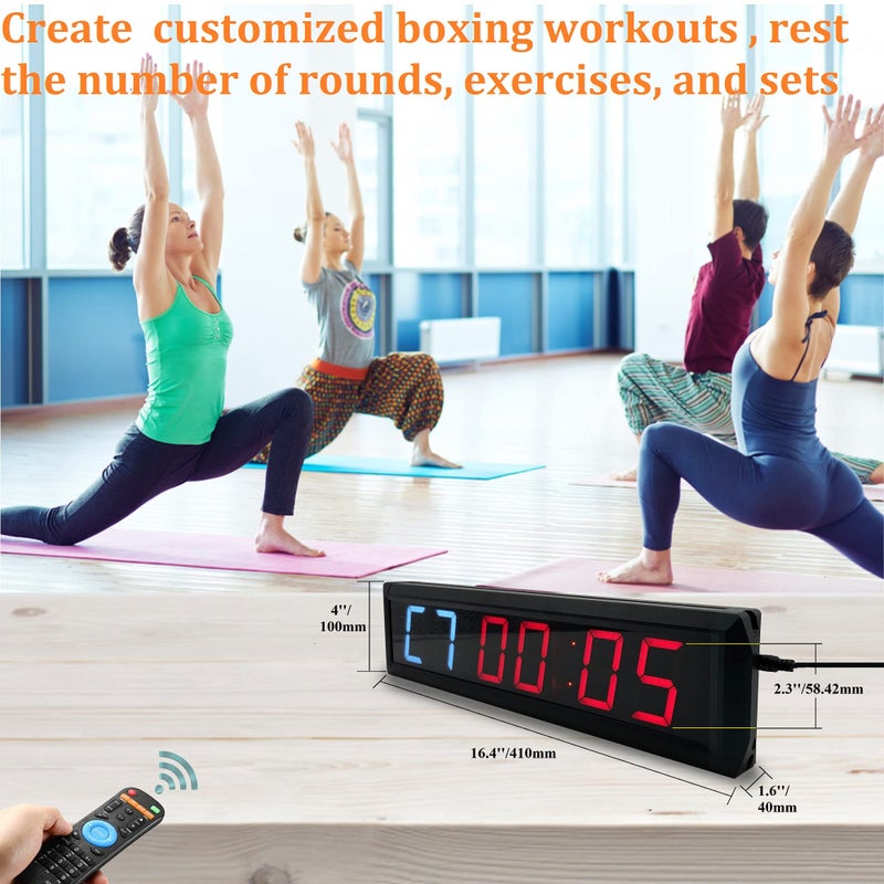 BTBSIGN Workout Timer Wall Interval Clock Count Down/Up Stopwatch with Remote (2.3inch Blue and Red) - Image 2