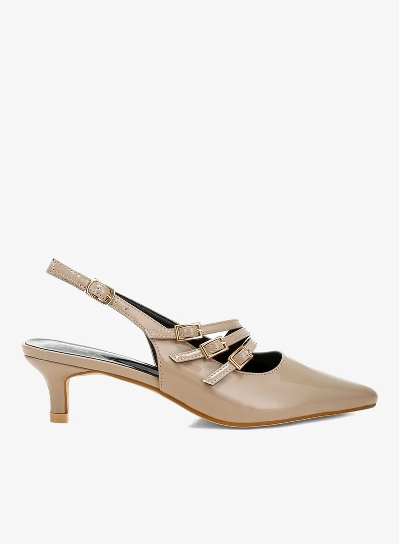 Triple Strap Slingback Sandals in Taupe