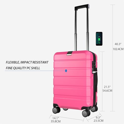 KROSER Hardside Expandable Carry On Luggage with Spinner Wheels & Built-in TSA Lock, Durable Suitcase Rolling Luggage with USB Port, Carry-On 20-Inch Magenta - Image 2