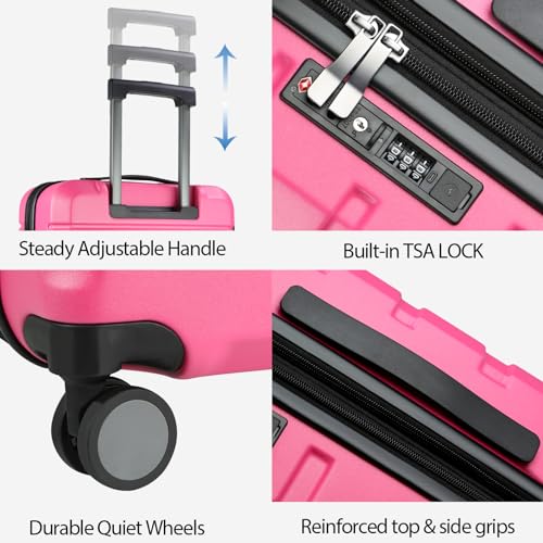 KROSER Hardside Expandable Carry On Luggage with Spinner Wheels & Built-in TSA Lock, Durable Suitcase Rolling Luggage with USB Port, Carry-On 20-Inch Magenta - Image 4