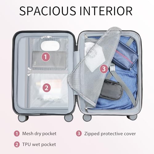 KROSER Hardside Expandable Carry On Luggage with Spinner Wheels & Built-in TSA Lock, Durable Suitcase Rolling Luggage with USB Port, Carry-On 20-Inch Magenta - Image 3