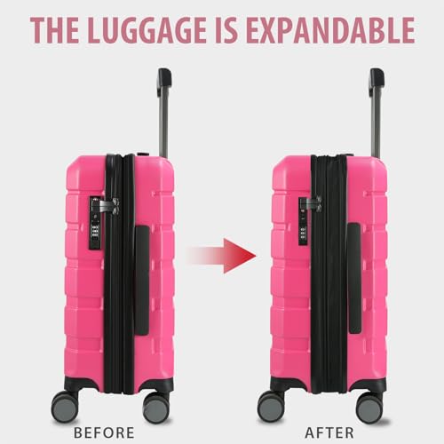 KROSER Hardside Expandable Carry On Luggage with Spinner Wheels & Built-in TSA Lock, Durable Suitcase Rolling Luggage with USB Port, Carry-On 20-Inch Magenta - Image 5