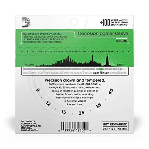 D'Addario دي أداريو EZ890 85/15 أوتار جيتار أكوستيك برونزية_(.009-.045_نغمة مشرقة كاملة)_مصنوعة من الفولاذ المقاوم للصدأ - Image 3