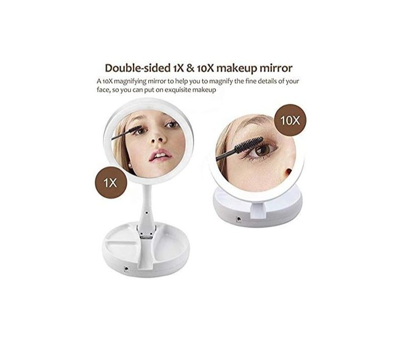 Other Portable LED Travel Folding Compact Lighted Makeup Mirror with 10x Magnification Double Sided Round Shape with Base Touch Button - Image 3