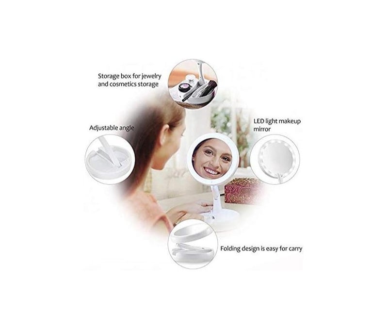 Other Portable LED Travel Folding Compact Lighted Makeup Mirror with 10x Magnification Double Sided Round Shape with Base Touch Button - Image 4