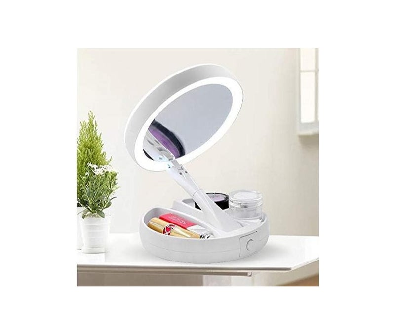 Other Portable LED Travel Folding Compact Lighted Makeup Mirror with 10x Magnification Double Sided Round Shape with Base Touch Button - Image 5