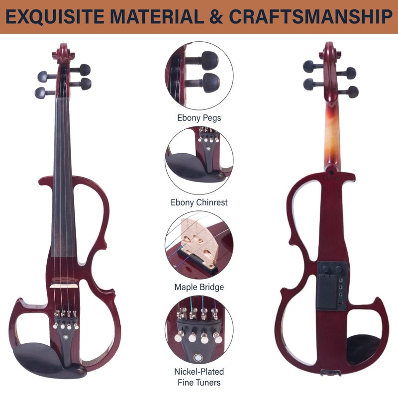 Cecilio Silent Electric Solid Wood Violin Kit with Ebony Fittings, Full Size 4/4 Electric Violin for Beginner and Professional Musicians, Black Metallic - Image 2