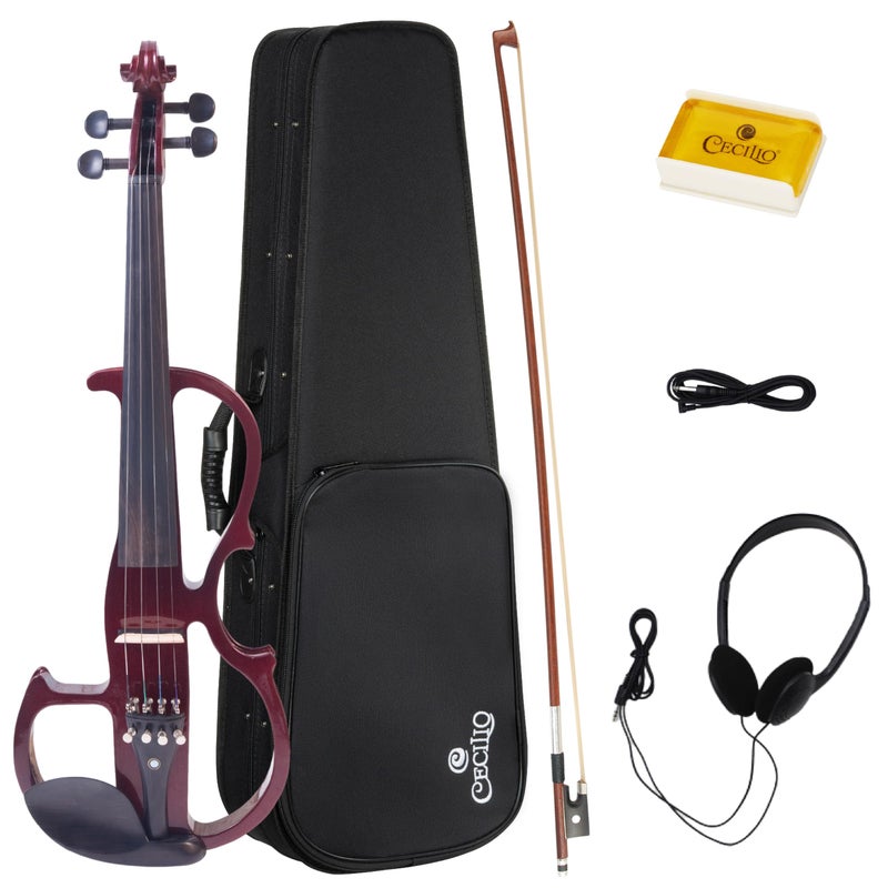 Cecilio Silent Electric Solid Wood Violin Kit with Ebony Fittings, Full Size 4/4 Electric Violin for Beginner and Professional Musicians, Black Metallic - Image 1