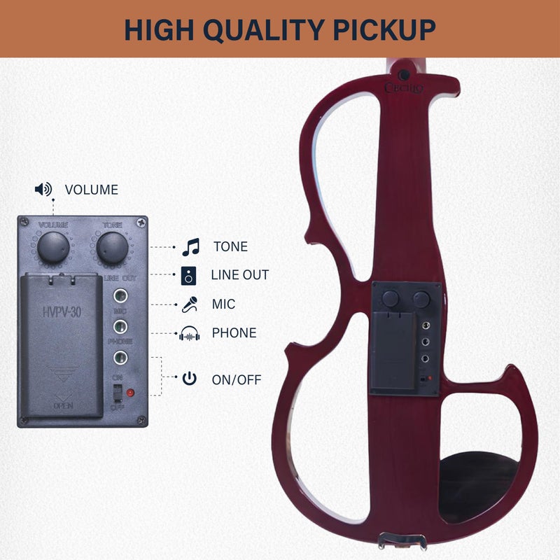 Cecilio Silent Electric Solid Wood Violin Kit with Ebony Fittings, Full Size 4/4 Electric Violin for Beginner and Professional Musicians, Black Metallic - Image 4