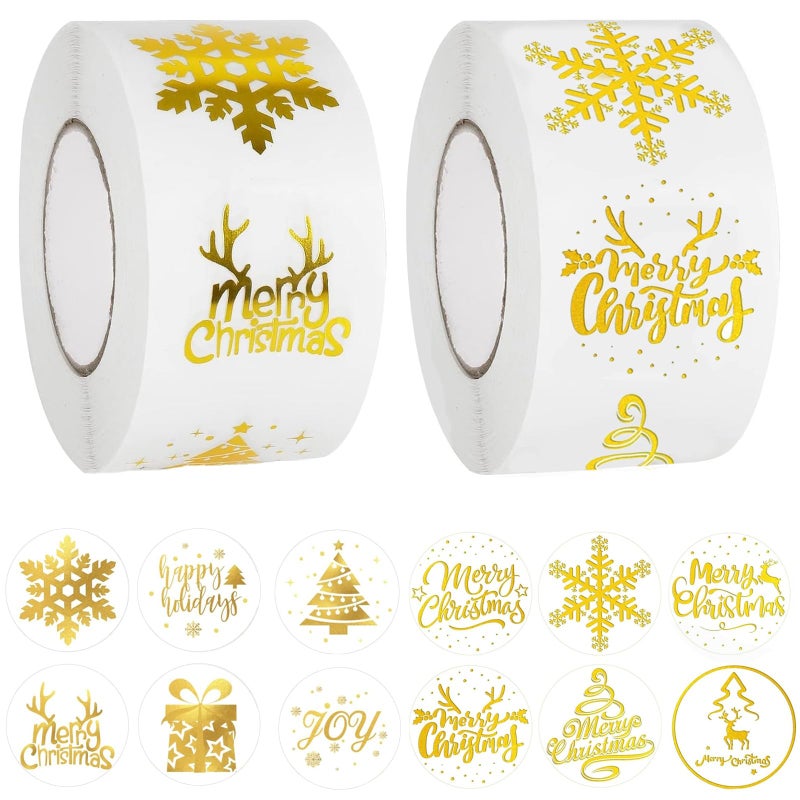 Christmas Roll Stickers Gold Foil Xmas Round Seal Label SelfAdhesive 1000 Pcs 1 Merry Christmas Snowflake Party Favors Card Envelope Craft Gift Decor