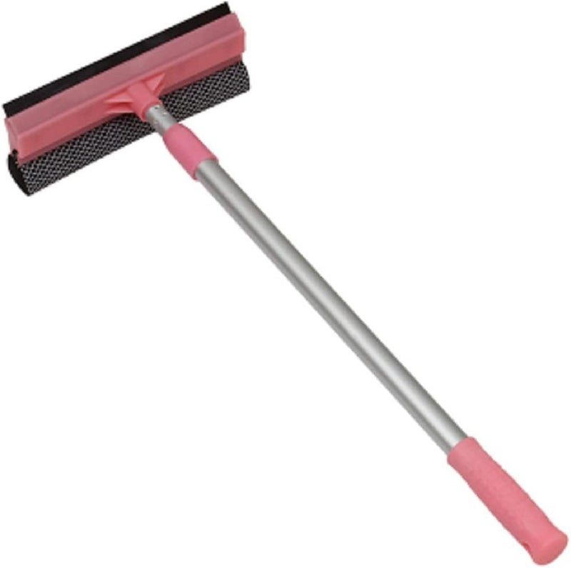 Mammoth 2-in-1 Window Cleaner Sponge and Soft Rubber Strip with Telescopic Extension Pole Drainer Wiper, Squeegee, Glass Wiper High Place Snow Brush Double-Sided Glass Cleaning [25 x100cm] (Dark Pink) - Image 1