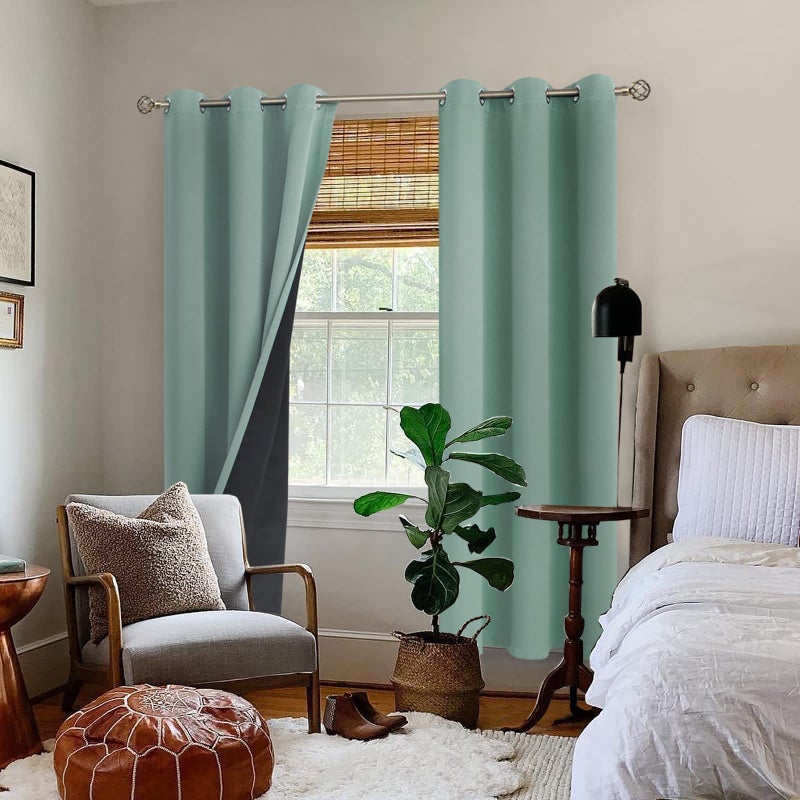 BGment Thermal Insulated 100% Blackout Curtains for Bedroom with Black Liner  Double Layer Full Room Darkening Noise Reducing Grommet Curtain (42 x 84 Inch  Frosty Green  2 Panels) - Image 2