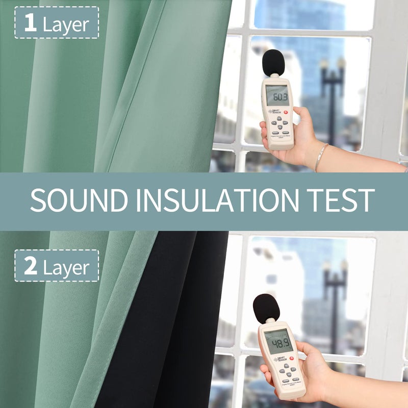 BGment Thermal Insulated 100% Blackout Curtains for Bedroom with Black Liner  Double Layer Full Room Darkening Noise Reducing Grommet Curtain (42 x 84 Inch  Frosty Green  2 Panels) - Image 5