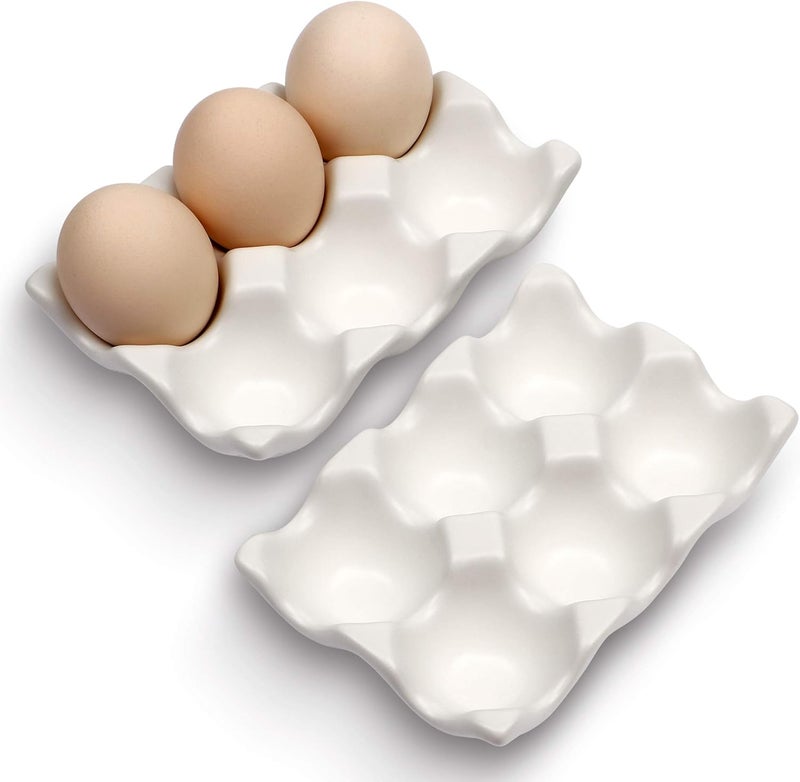 AbbyCindy 6 Cups Egg Tray Serveware, Eggs Dispenser, Egg Holder Set Kitchen Restaurant Fridge Storage Decorative Accessory (White,2 pack) - Image 1