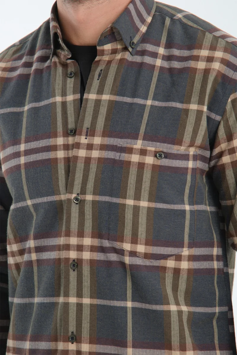 Varetta Men's Claret Red Green Checkered Winter Woolen Pocket Wide Cut Shirt
