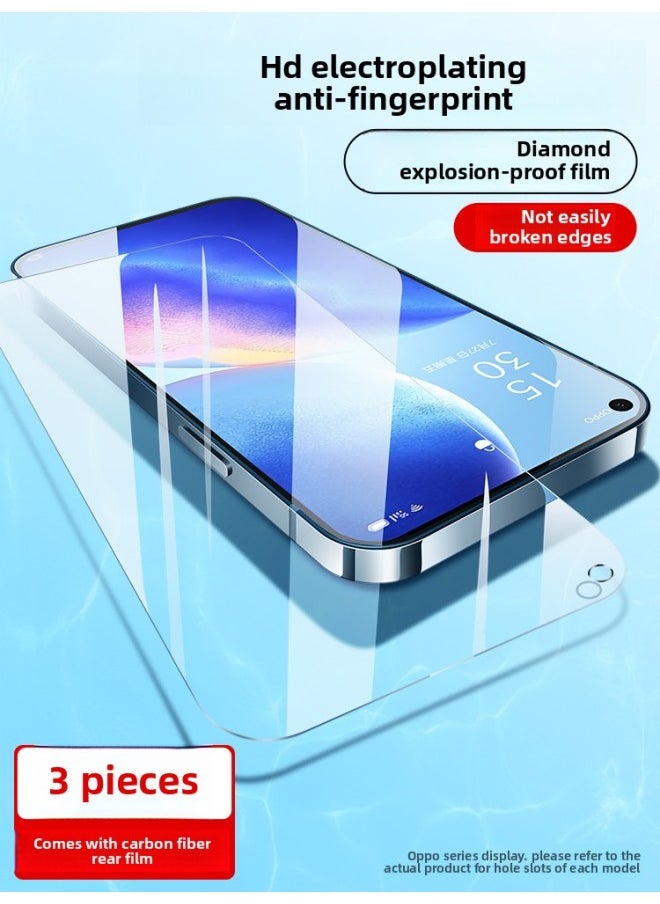 Generic For Opporeno5 Tempered Film 6/7/8Pro/4SE Full Screen HD Mobile Phone Film A72/A93/A11/A-Colour:3 Pieces丨[hd Electroplating Anti-fingerprint] Diamond Explosion-proof And Non-breaking Edges*free Back Film`-Size:OPPO Reno4  - Image 1