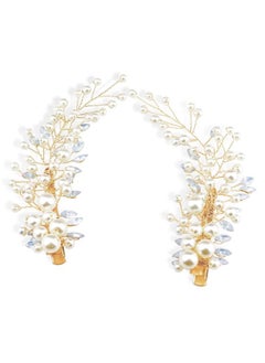 Oasisgalore 2 Pcs Gold Wedding Pearl Hair Clips with Rhinestones, Bridal Hair Accessories.  - Image 1