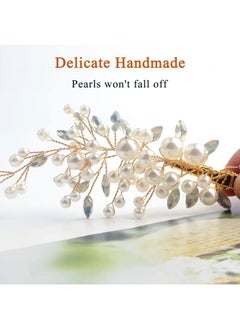 Oasisgalore 2 Pcs Gold Wedding Pearl Hair Clips with Rhinestones, Bridal Hair Accessories.  - Image 4