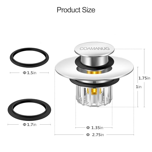 COAMANUG Bathtub Stopper | Shower Drain Hair Catcher, Pop-up Tub Stopper with Strainer | Pop-up Bathtub Drain Plug | Drai Protector for 1-1/2 to 1-3/4" Bath Drain Hole- Pearl Chrome - Image 4