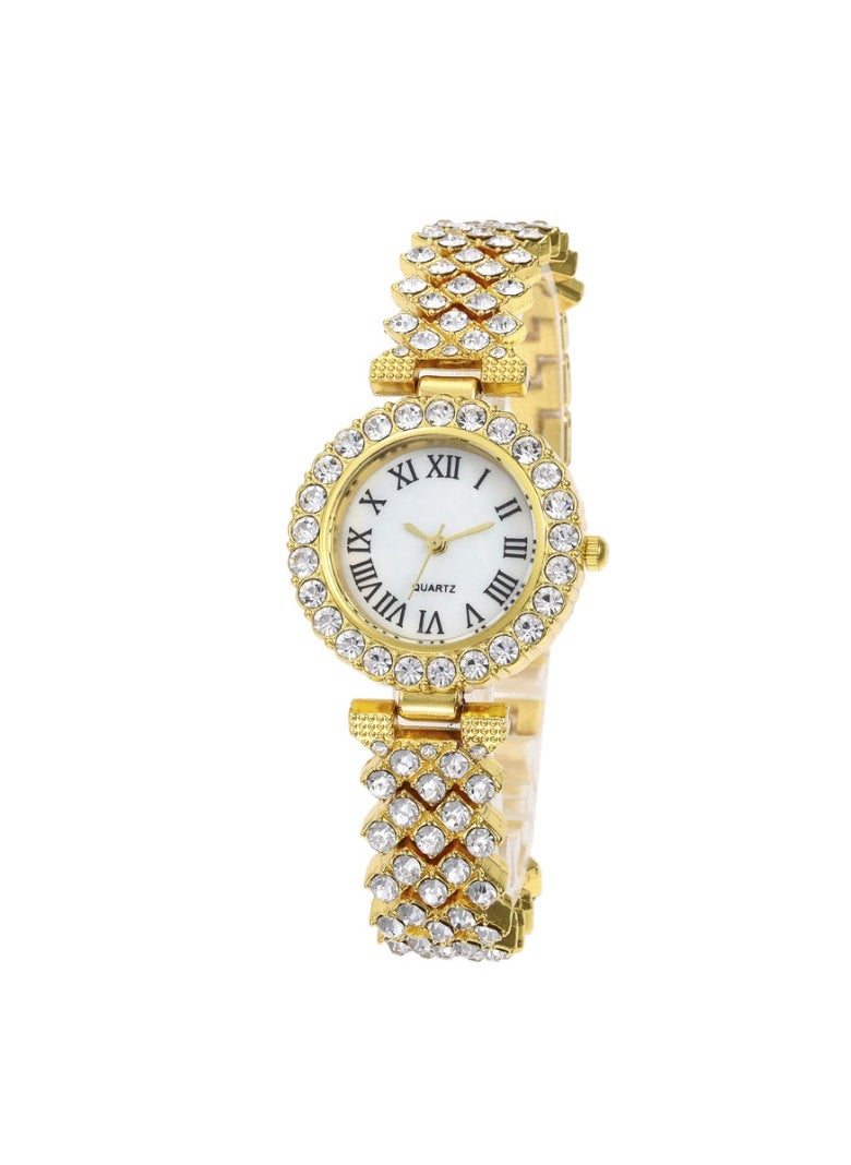 Generic Fashionable Roman Pattern Diamond Ladies Watch Student Quartz Watch Bracelet Watch (Gold)  - Image 2