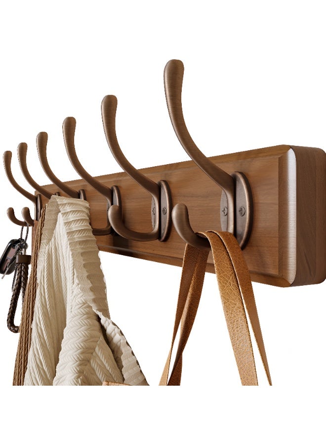 ValueHut Heavy Duty Wooden Wall Hooks Organizer, 6 Double Hook Coat Rack, Nail-Free No Drill Wall Hanger for Clothes, Bags, and Key Holder for Entryway and Bedroom (60cm) - Image 1