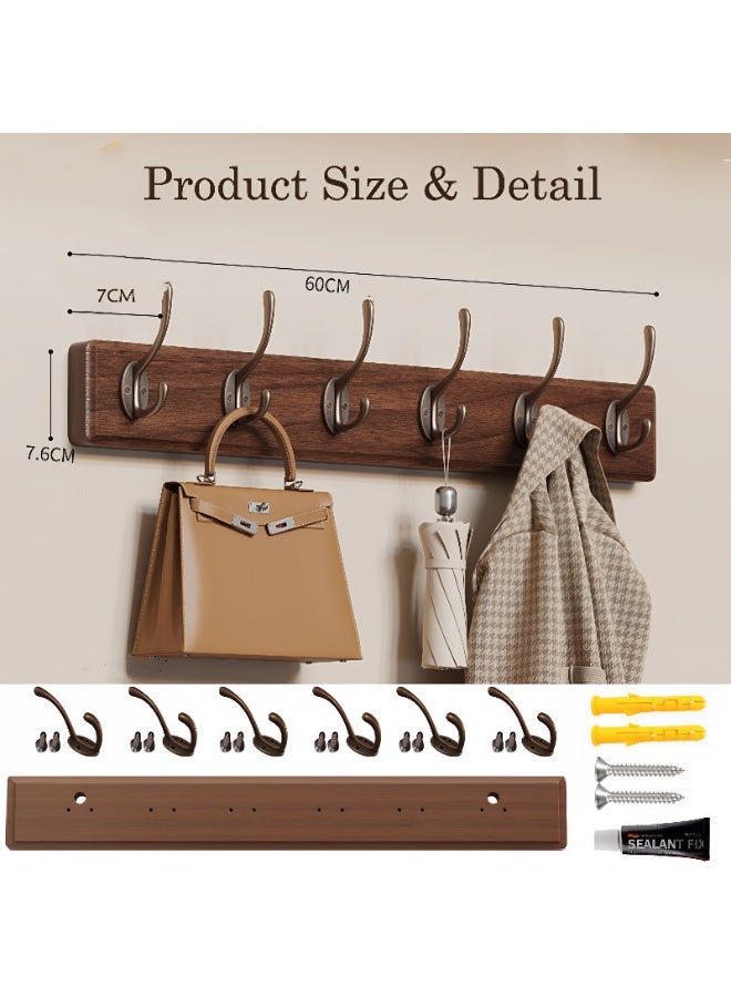 ValueHut Heavy Duty Wooden Wall Hooks Organizer, 6 Double Hook Coat Rack, Nail-Free No Drill Wall Hanger for Clothes, Bags, and Key Holder for Entryway and Bedroom (60cm) - Image 5