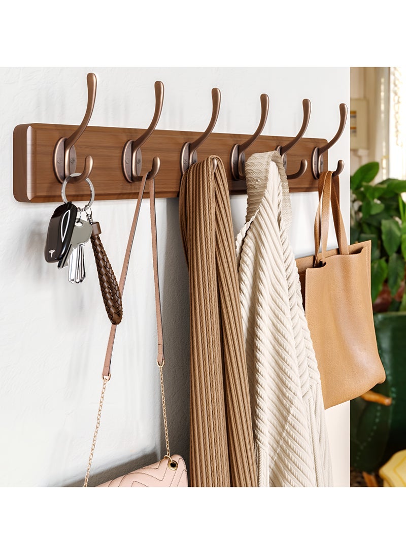 ValueHut Heavy Duty Wooden Wall Hooks Organizer, 6 Double Hook Coat Rack, Nail-Free No Drill Wall Hanger for Clothes, Bags, and Key Holder for Entryway and Bedroom (60cm) - Image 2