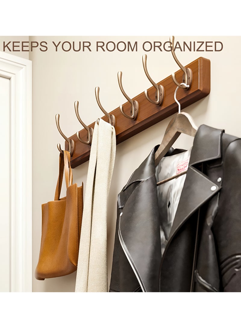 ValueHut Heavy Duty Wooden Wall Hooks Organizer, 6 Double Hook Coat Rack, Nail-Free No Drill Wall Hanger for Clothes, Bags, and Key Holder for Entryway and Bedroom (60cm) - Image 3
