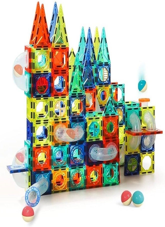 Ibecare 97Pcs Magnetic Marble Run Set | STEM Educational Toy for Kids | Magnetic Tiles | 3D Building Blocks | Best Gift for Boys & Girls 3+ | Marble Run with Race Tracks, Maze Games (97 PCS)  - Image 2
