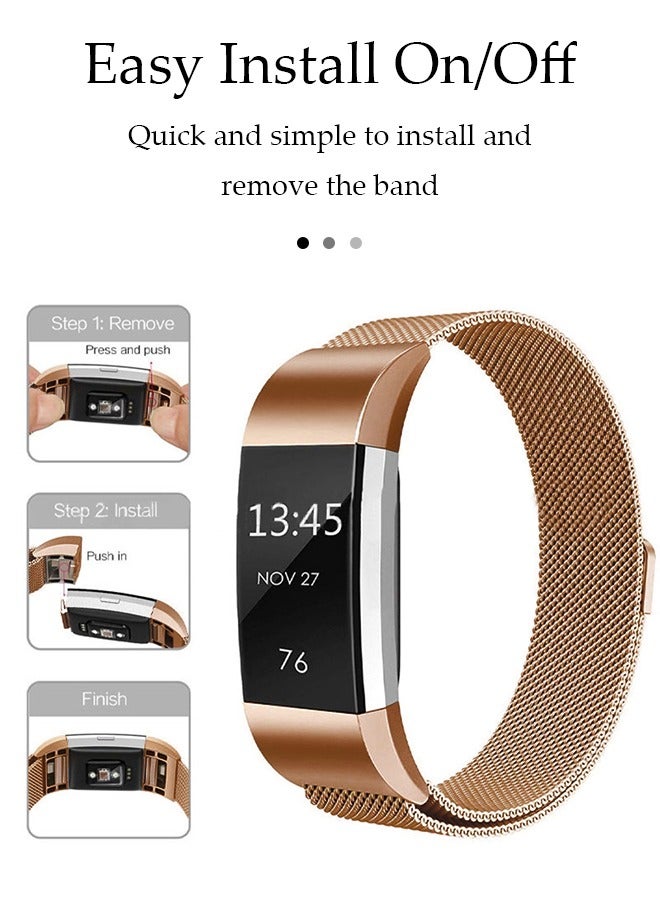 Compatible with Fitbit Charge 4 Bands for Women Men, Metal Mesh Milanese Loop Adjustable Strap Replacement for Fitbit Charge 4/ Charge 3/ Charge 3 SE Advanced Fitness  Health Trackers (Rose Gold) - Image 3