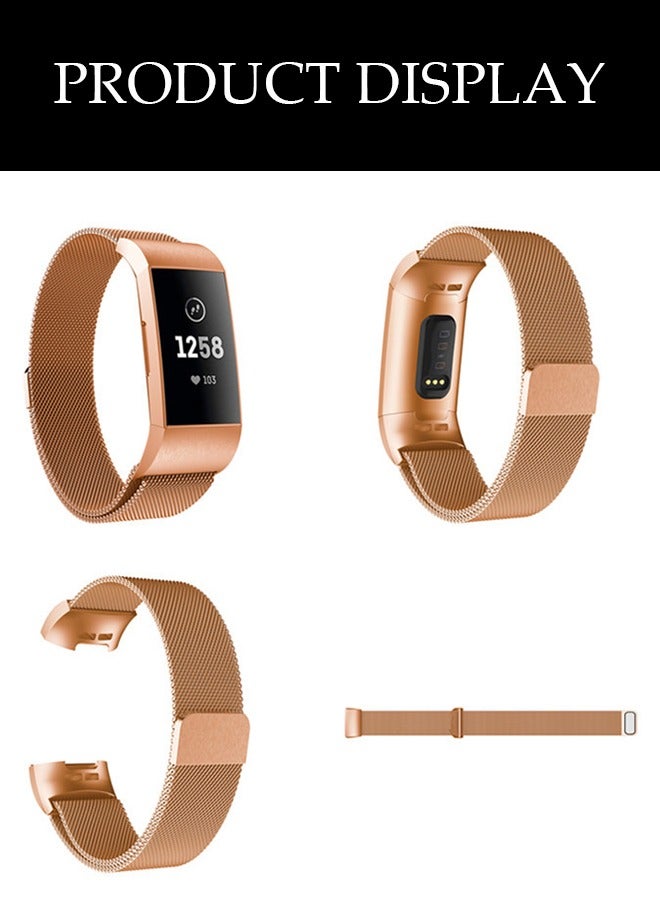 Compatible with Fitbit Charge 4 Bands for Women Men, Metal Mesh Milanese Loop Adjustable Strap Replacement for Fitbit Charge 4/ Charge 3/ Charge 3 SE Advanced Fitness  Health Trackers (Rose Gold) - Image 2