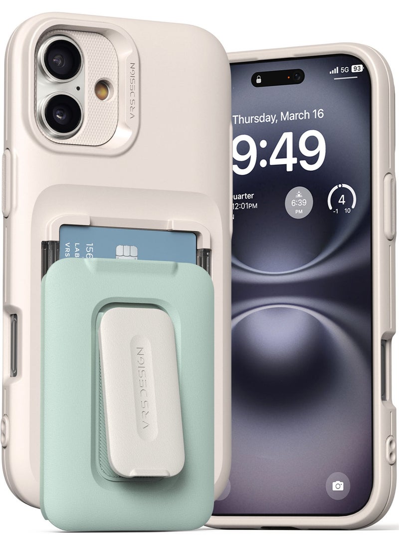 VRS Design D-Wallet Orb iPhone 16 PLUS Case Cover Wallet [3 Card] Credit Holder Slot [Semi Automatic] Built-in [Kickstand] - Marine Green - Image 1